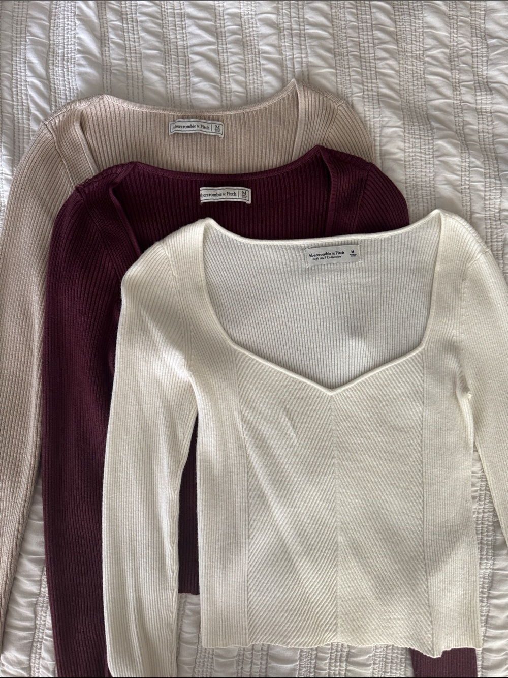 Bundle of 3: Abercrombie & Fitch Cream Ribbed Long Sleeve Tops